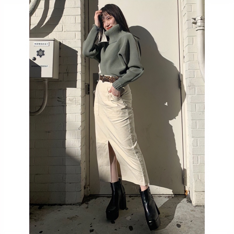 【Montendre】秋冬上新 M 气质豹纹纯色显瘦腰带收腰半身裙