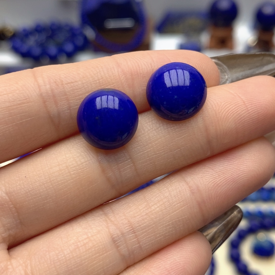 青金石未镶嵌耳饰12mm