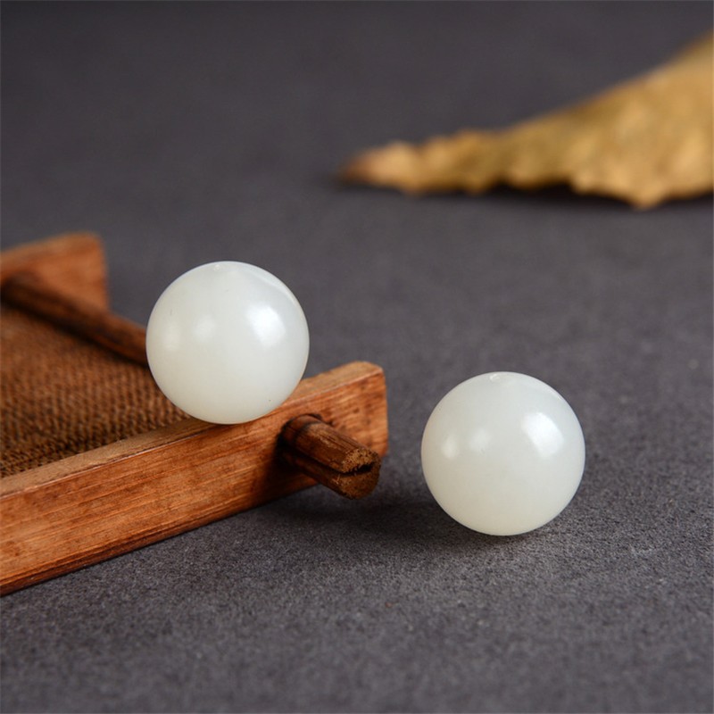 新疆和田玉散珠单珠白玉圆珠黑山料diy手串配珠文玩配饰隔珠包邮