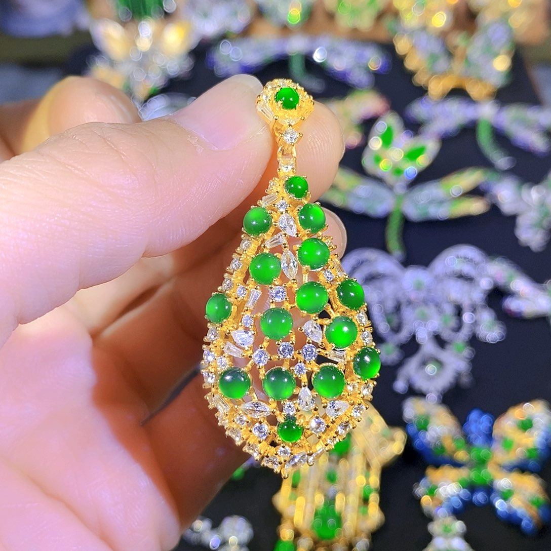 吊坠(不含链)银S925镶嵌翡翠