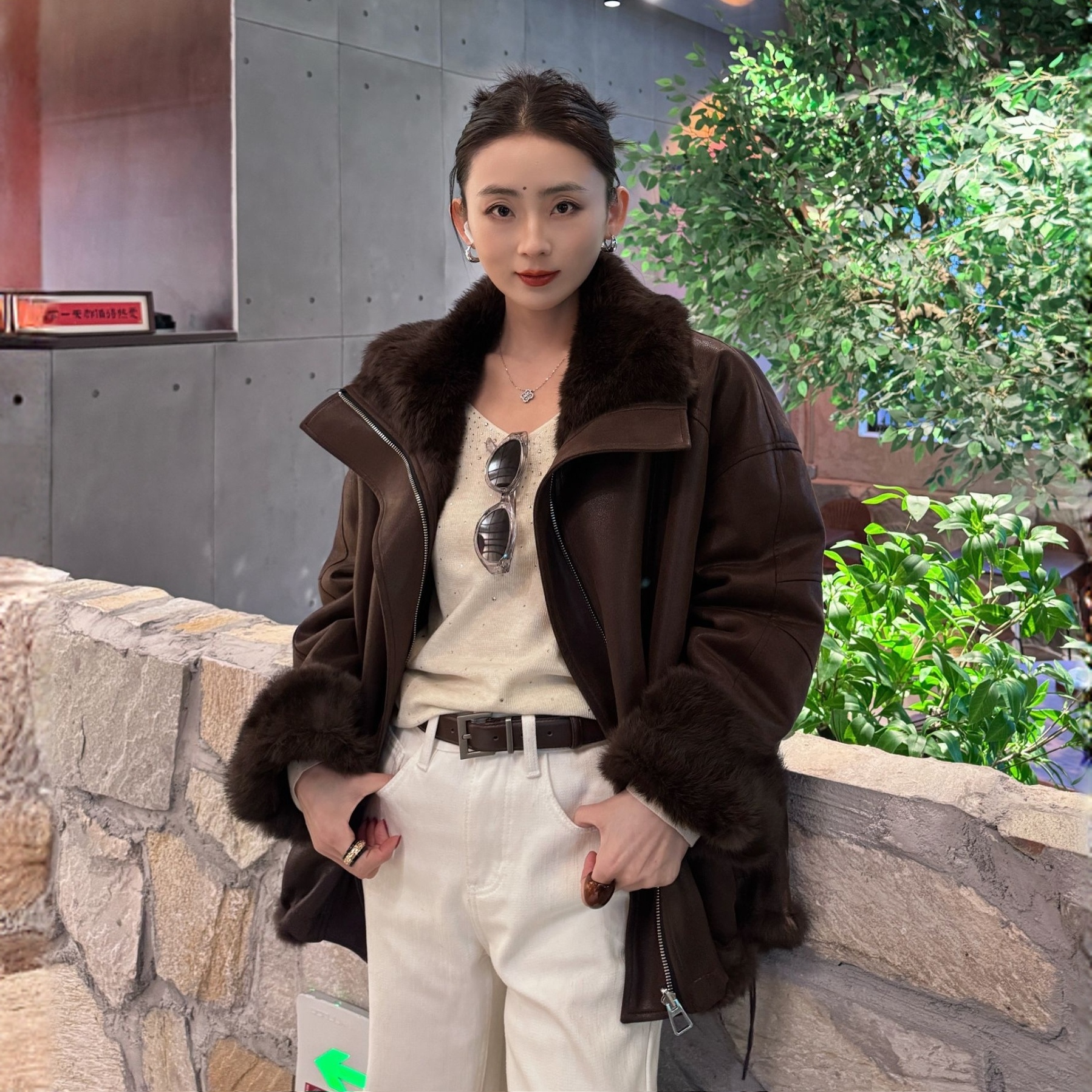 【三朵】2025新款两面穿兔毛皮毛一体时尚外套#三朵