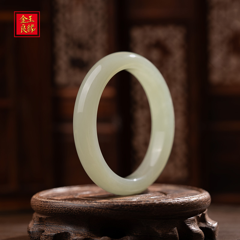 金玉良缘【央广珠宝】高冰蜂蜜水天然和田玉平安手镯