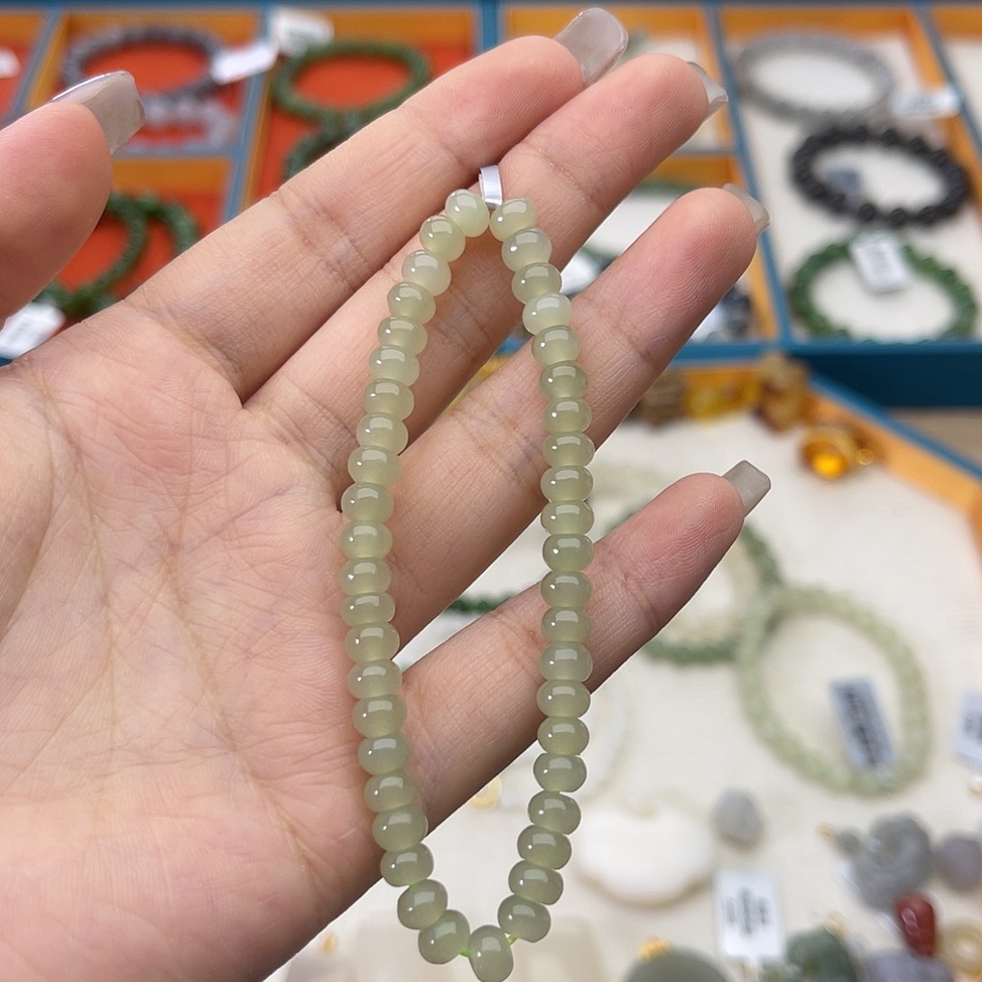 和田玉未镶嵌手链w36算盘珠4*6
