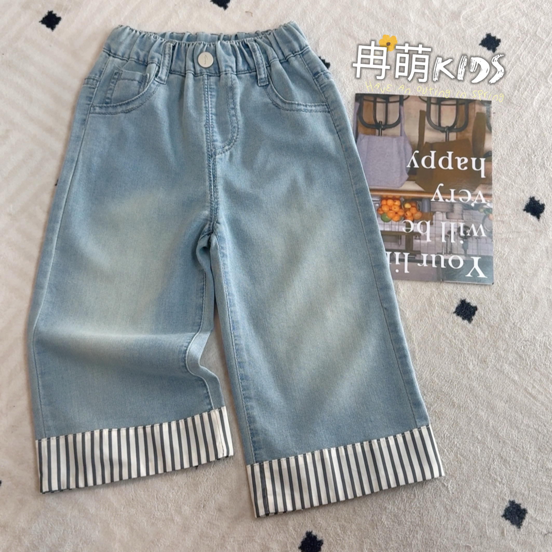 女童夏装裤子2025新款洋气儿童时髦夏季薄款牛仔裤中童九分阔腿裤