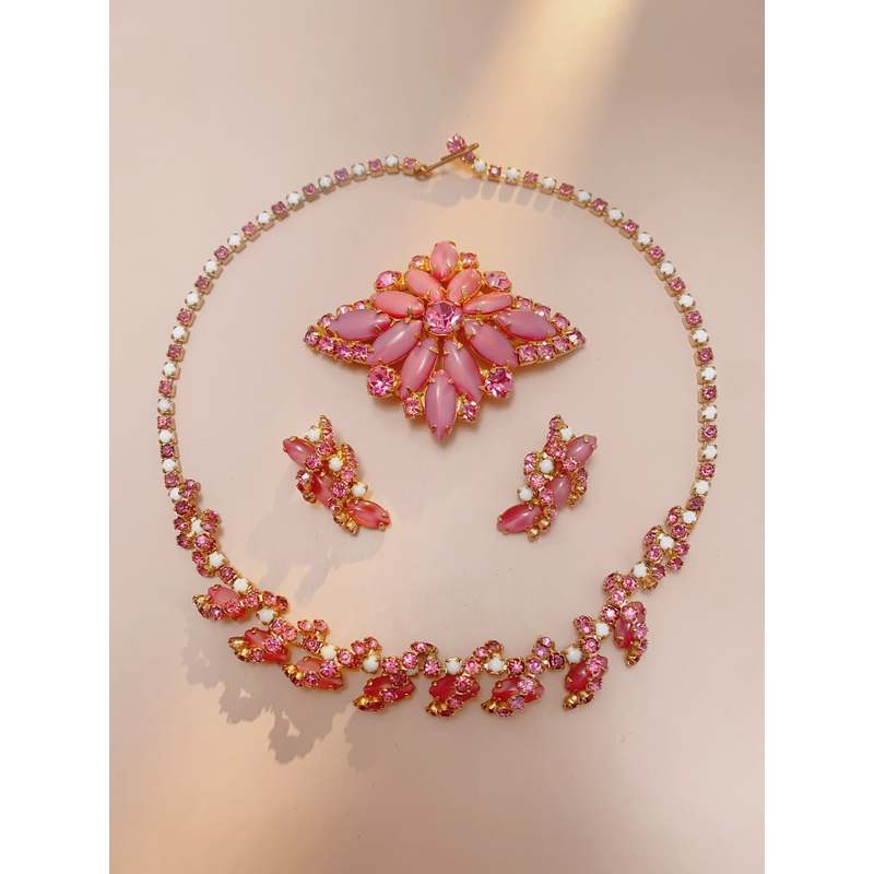 铜合金亚克力项链 合金 朱莉安娜稀有粉色果冻琉璃项链套装T0268