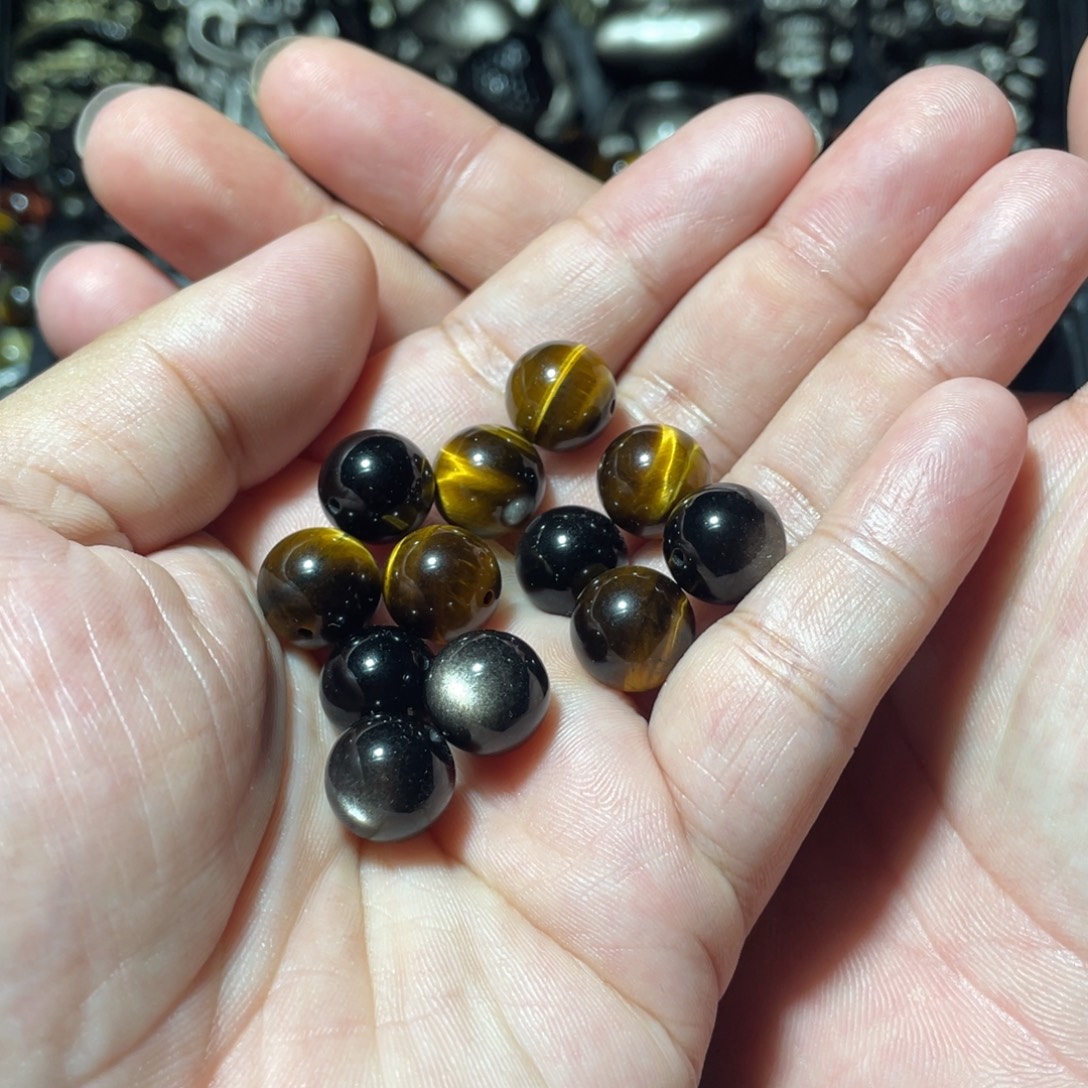 g***b黑曜岩未镶嵌手串12颗珠