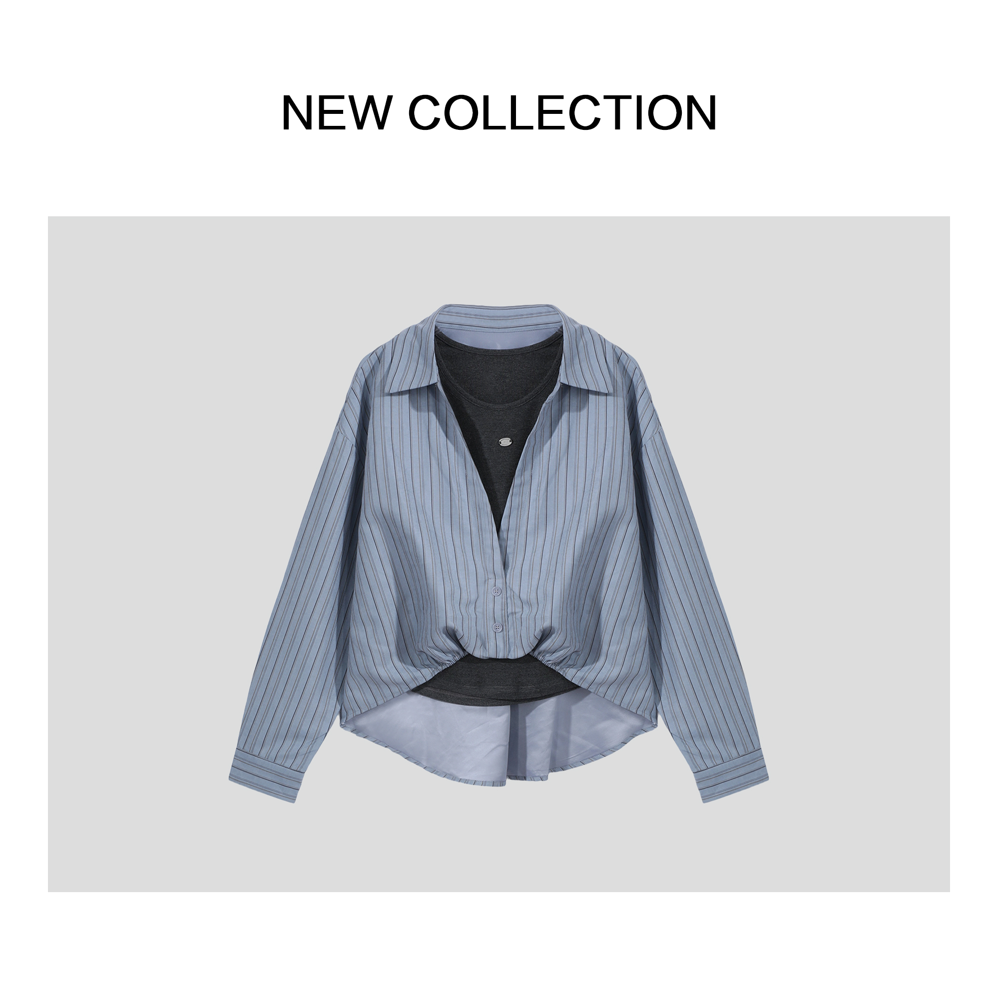 【婷婷专属】衬衣女条纹百搭拼接极简风套头衬衫-36007