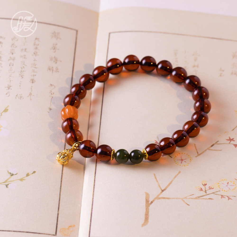 单圈琥珀血珀手串7mm搭配葫芦吊坠手链E7175多样性发一