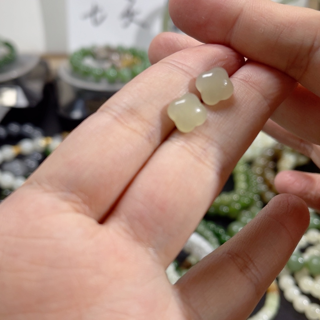 和田玉手串银S925镀金镶嵌