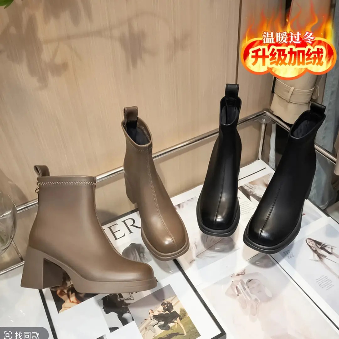 【万达撤柜高货ttt】皮面软皮软底软面软皮加绒棉鞋皮面靴