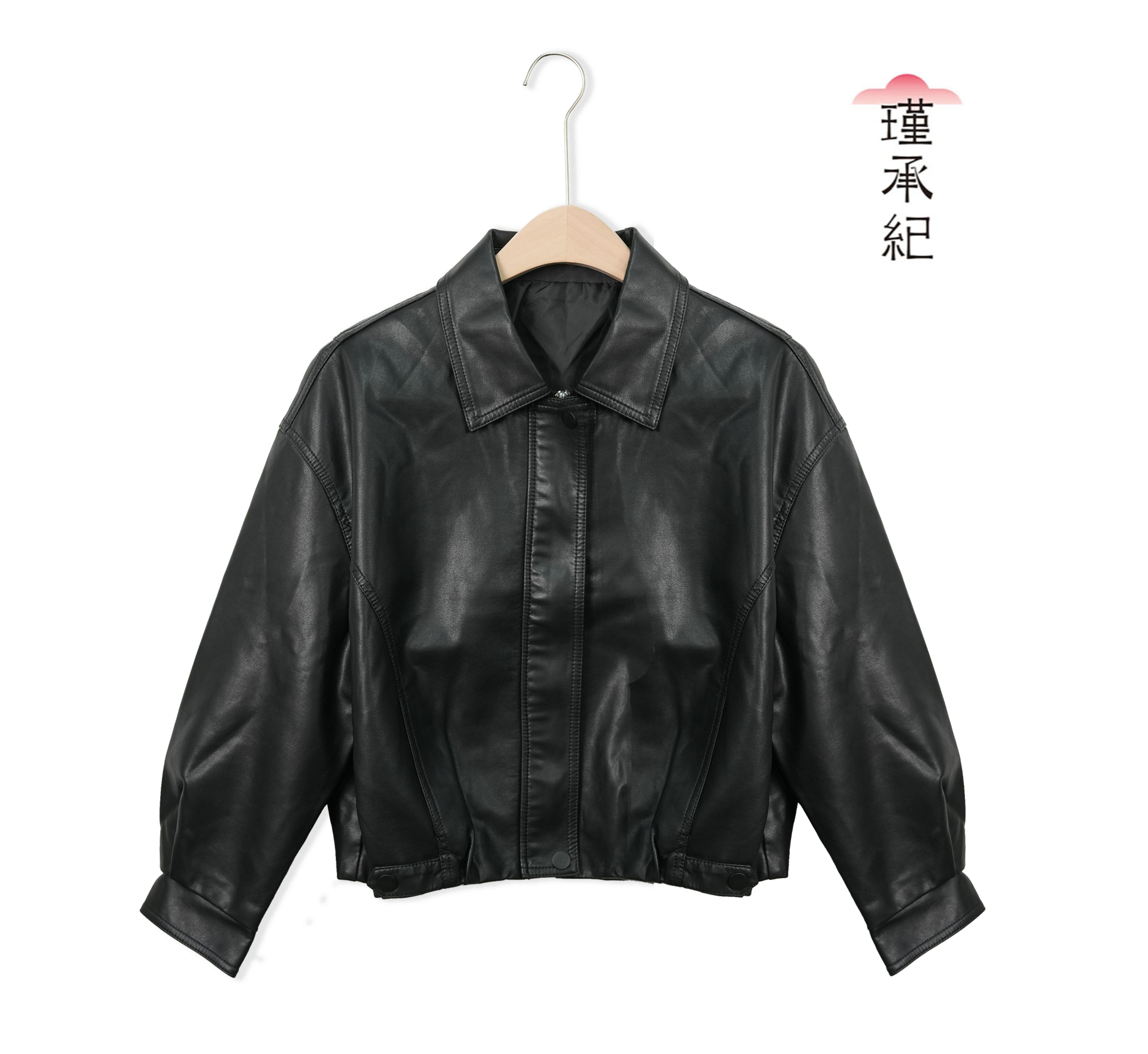 拼接翻领春季外套皮夹克宽松秋季皮衣常规长袖百搭