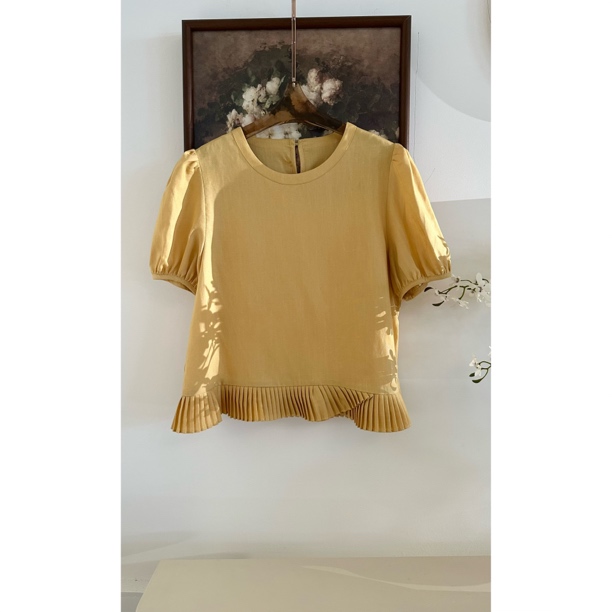 【山奈】夏季新款时尚设计感百褶花边拼接上衣MF-1776