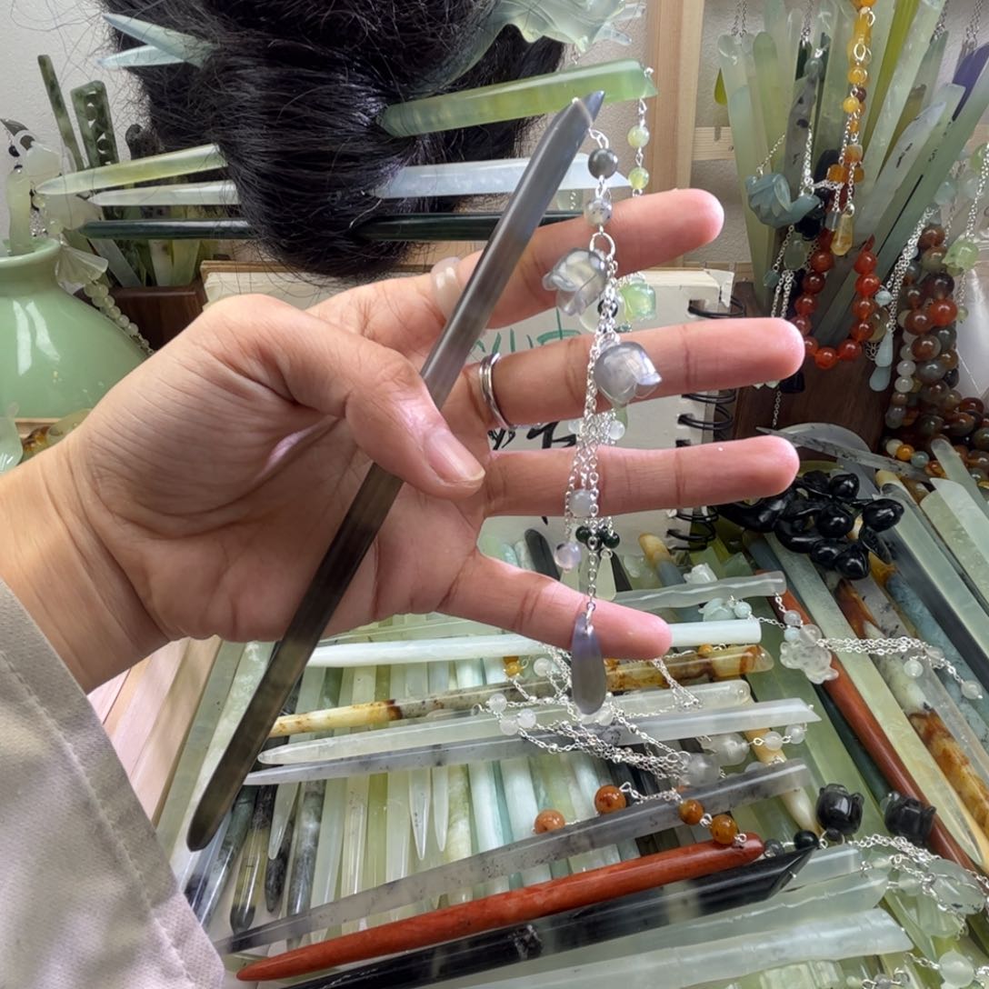 蛇纹石玉发饰未镶嵌直播间看细节