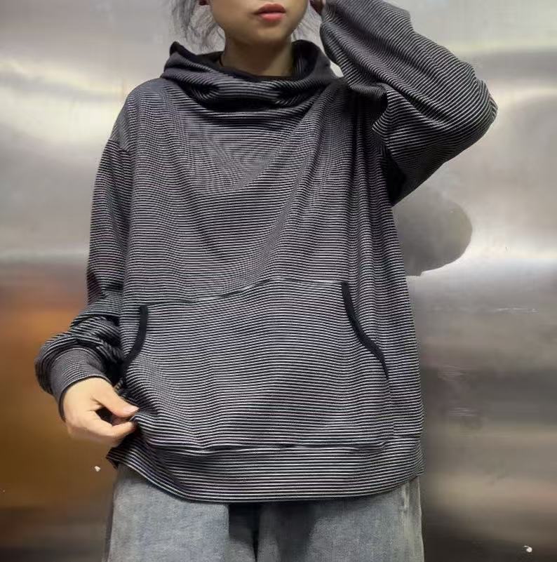 横条白搭连帽卫衣252563