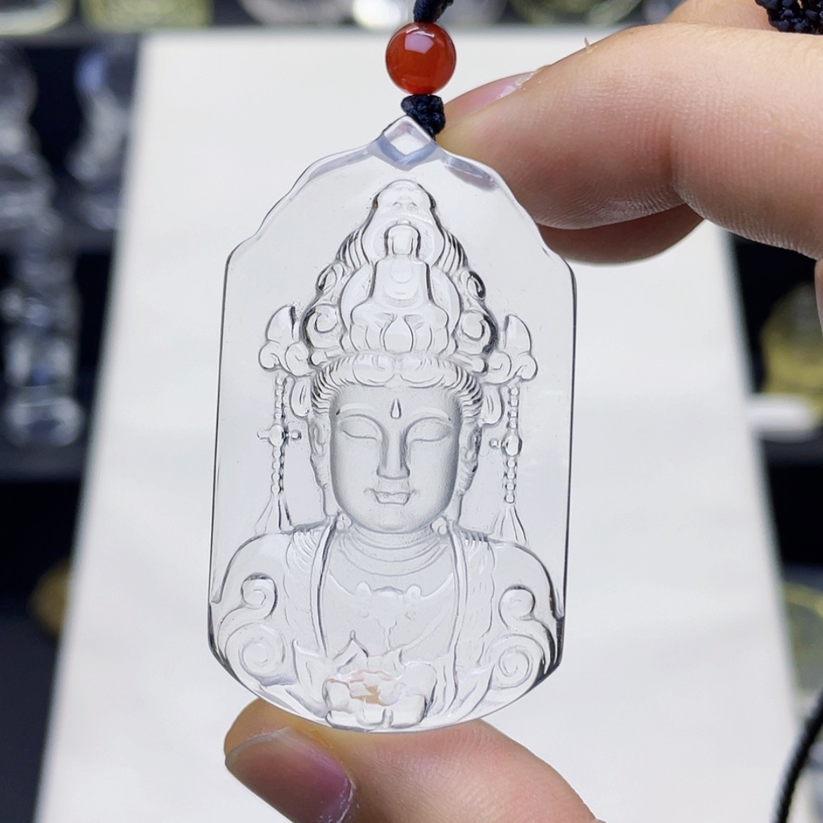 【闪购商品】水晶颈饰未镶嵌天然白水晶精雕莲花观音吊坠