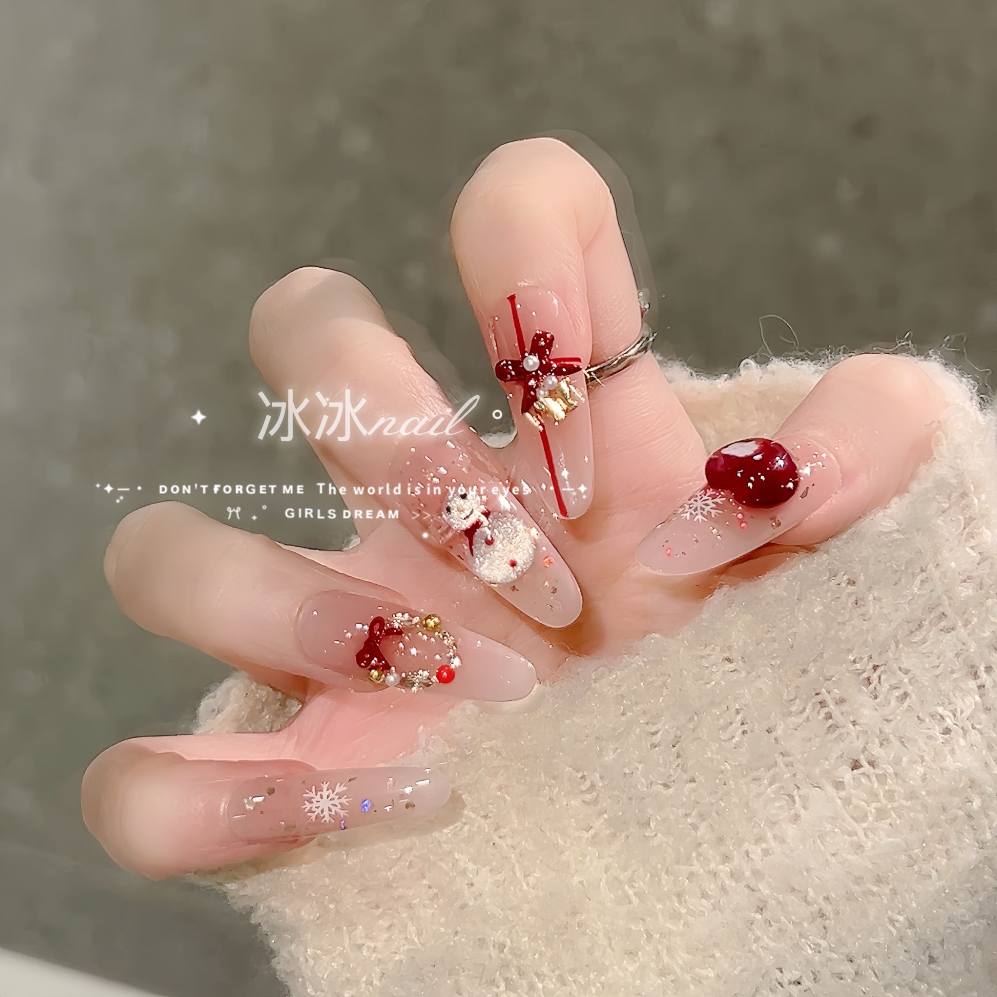 【雪趣童梦】秋冬圣诞雪人渐变猫眼法式可拆卸美甲高品质穿戴甲10片