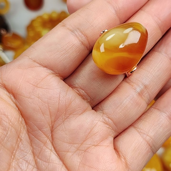 琥珀戒指银S925镀金镶嵌