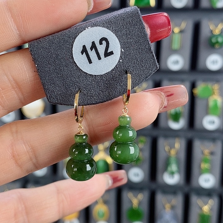 和田玉耳饰18K金镶嵌