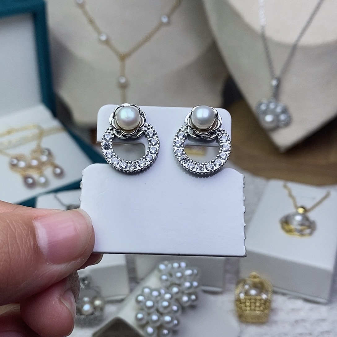 耳饰淡水珍珠银S925镶嵌