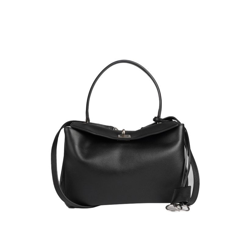 【RD牛皮】时尚百搭女士真皮黑色手拎包秋冬大容量休闲单肩斜跨包