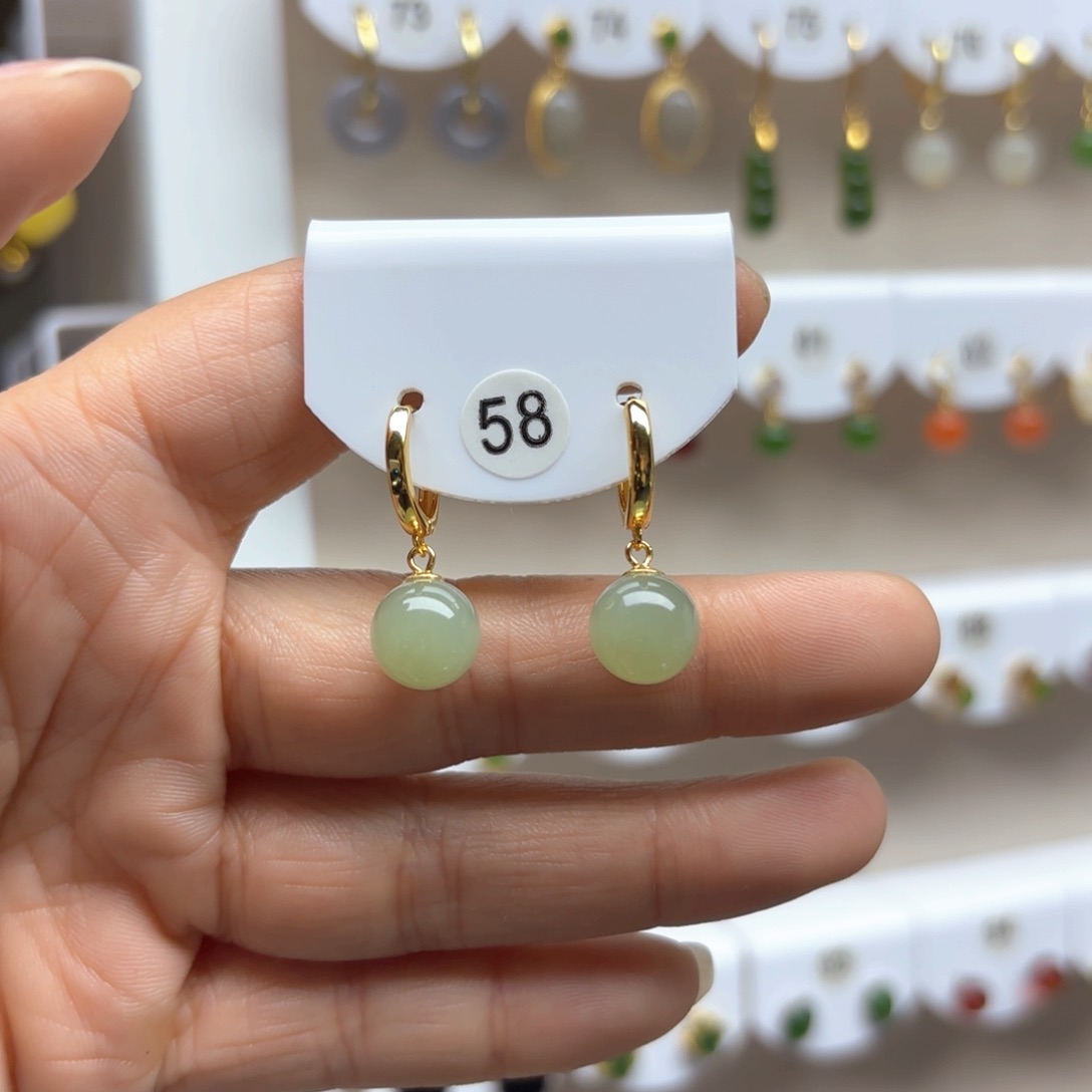 和田玉耳饰银S925镶嵌