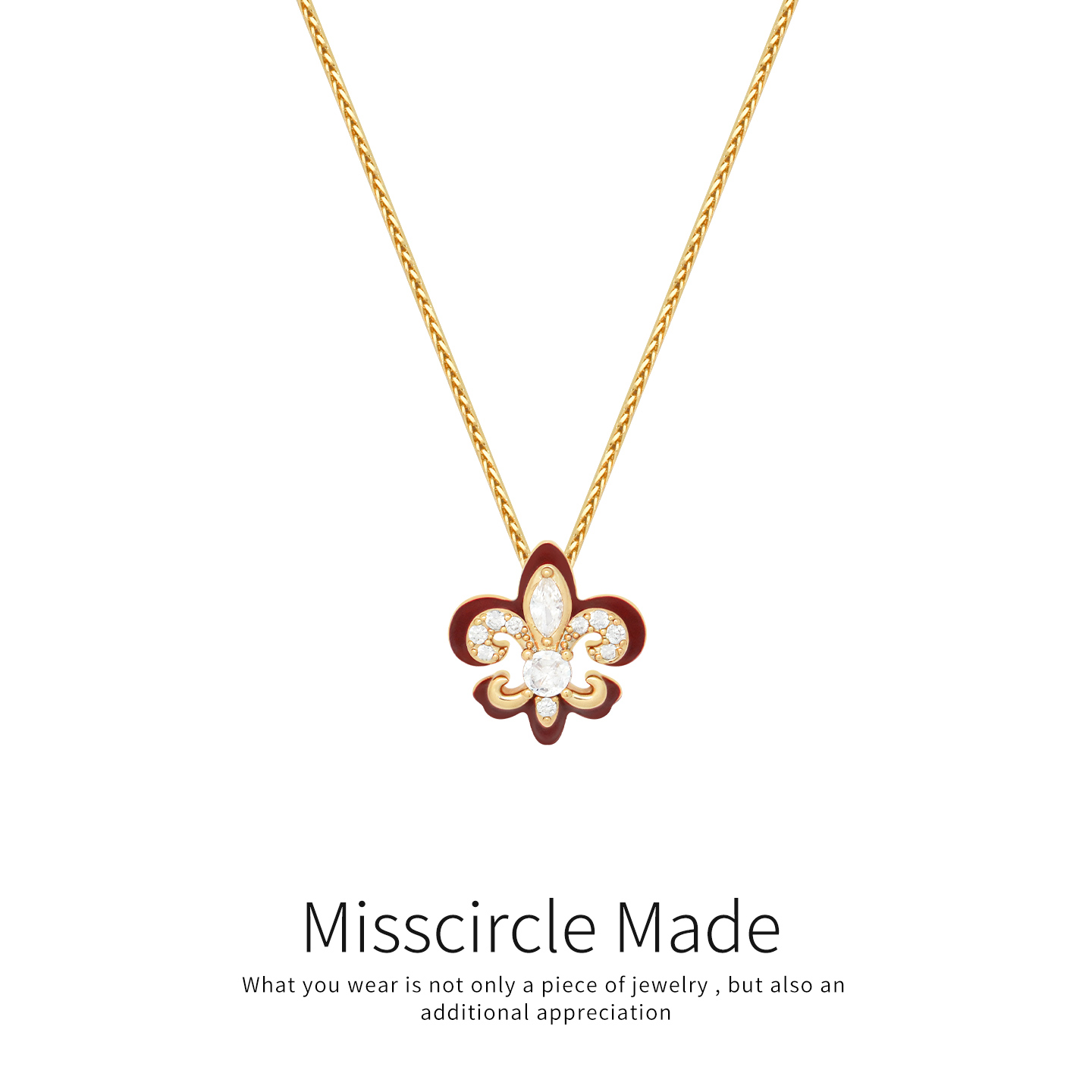 瑟可 铜合金合成锆石项链 红色经典珐琅项链秋冬气质百搭少女1107