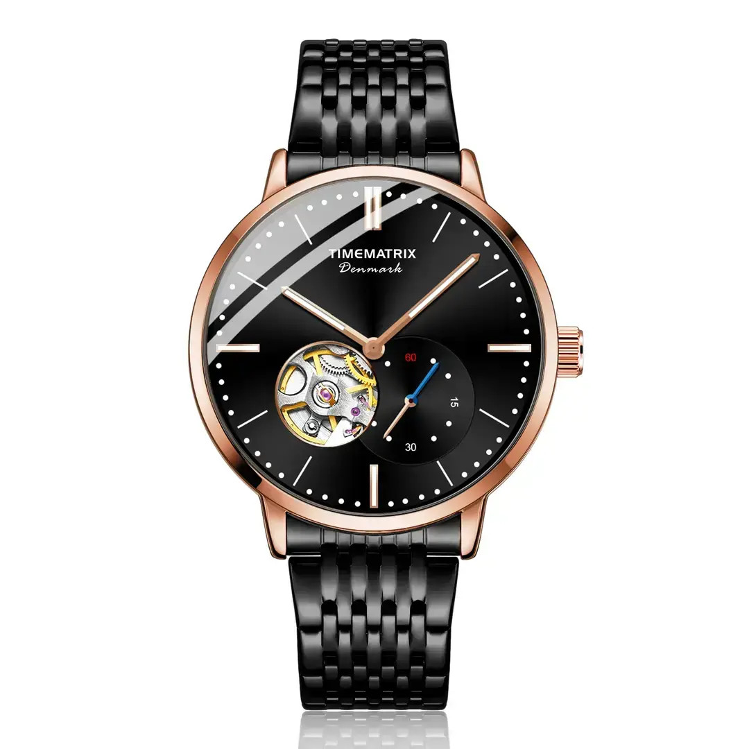 TIMEMATRIX新款商务背透机械男士腕表-8008A玫黑
