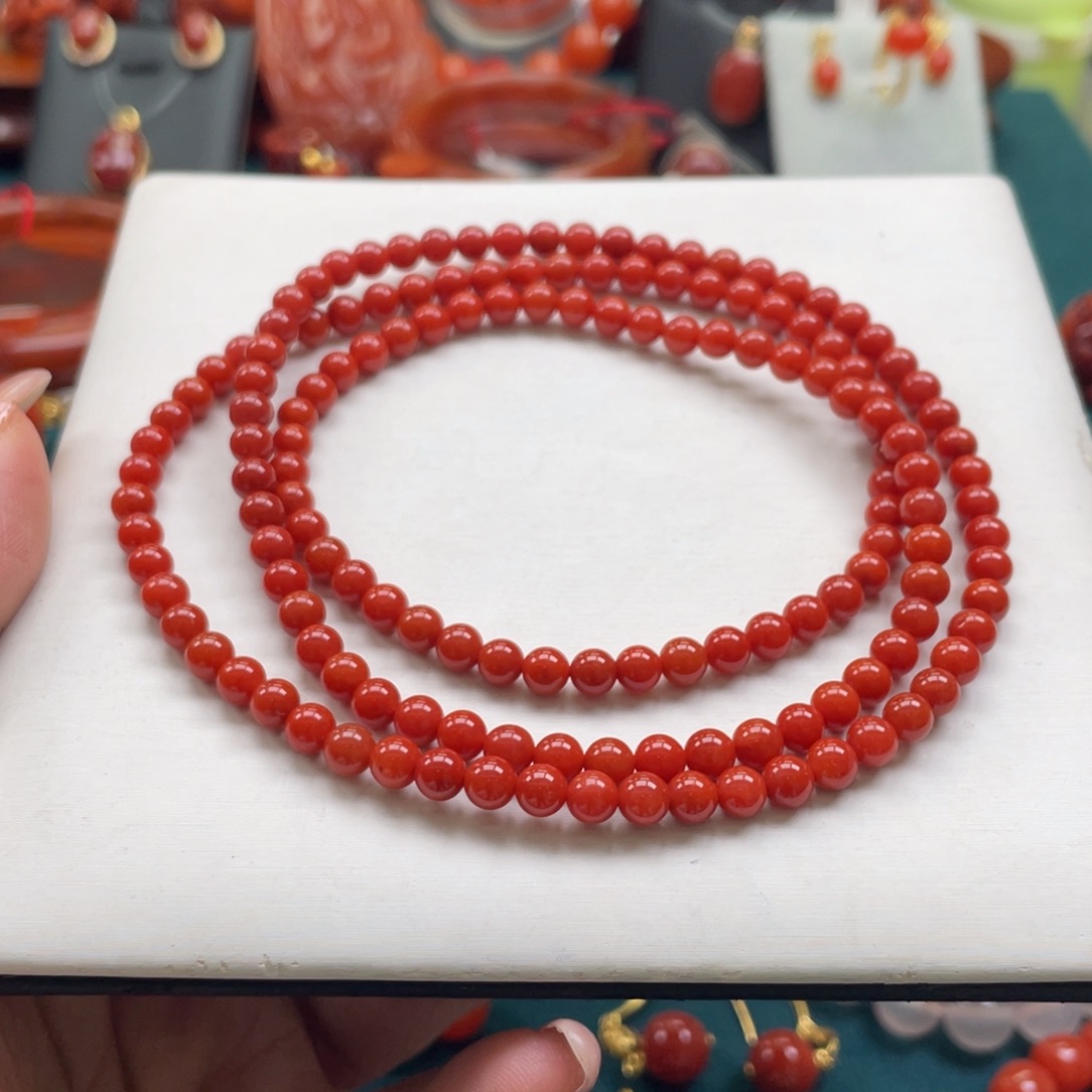 南红玛瑙未镶嵌川料南红锦红多圈4+mm