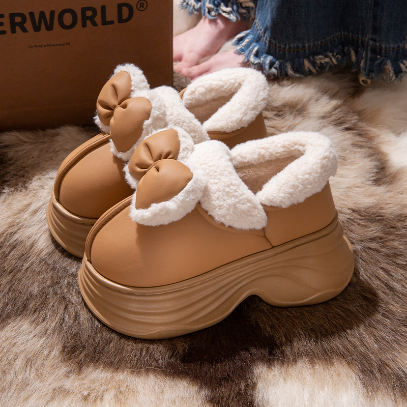 ECAC厚底防水棉拖鞋女2025新款冬季包跟室内家居外穿增高加绒棉鞋