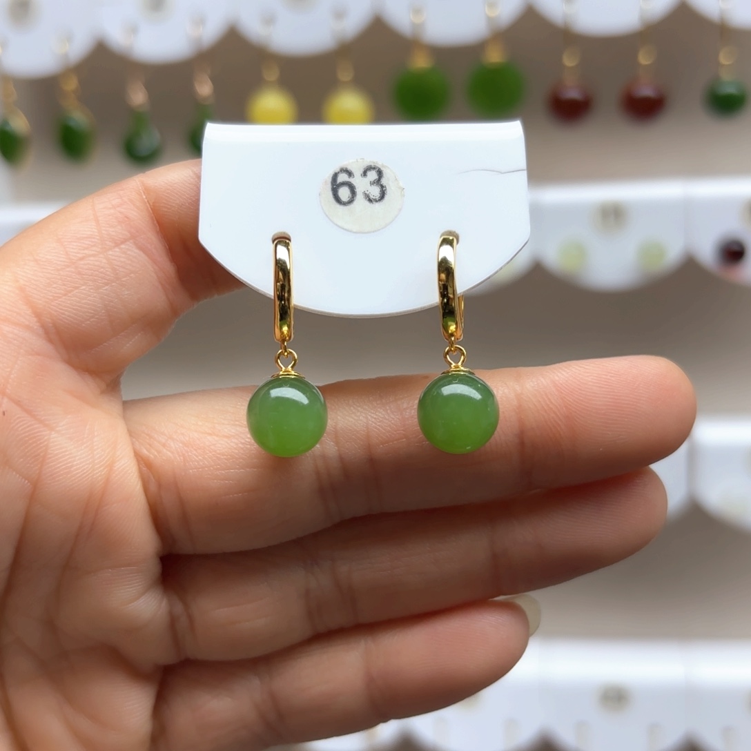 和田玉耳饰银S925镶嵌