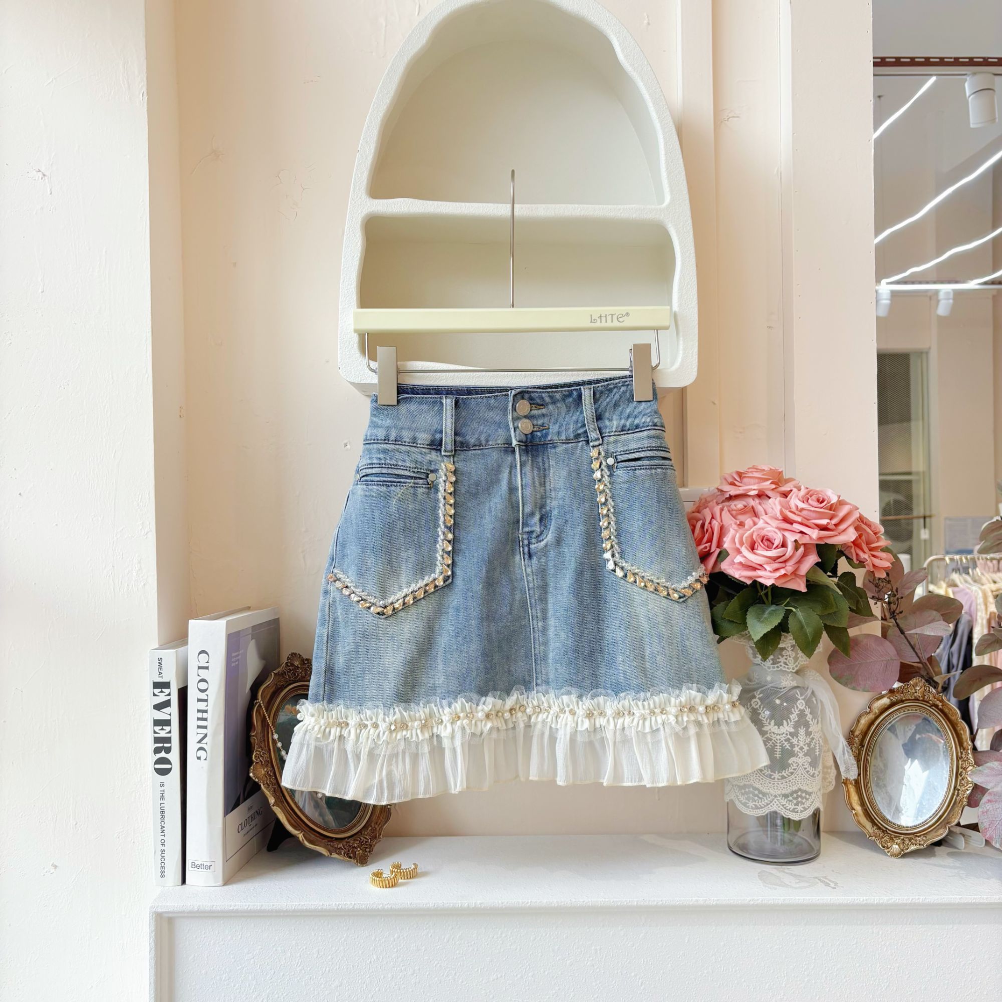 LHTE青青大码女装 重工串珠牛仔半身裙百搭春夏款D5116