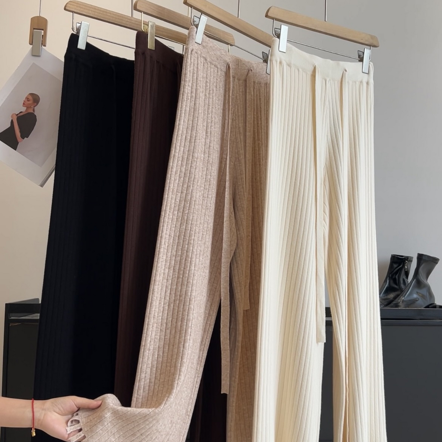 软糯针织裤！舒适莫代尔 纯色高腰显瘦抽绳流苏直筒休闲裤