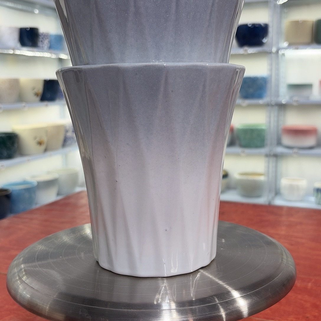 陶瓷花盆渐变灰小蛮腰口径16高度17