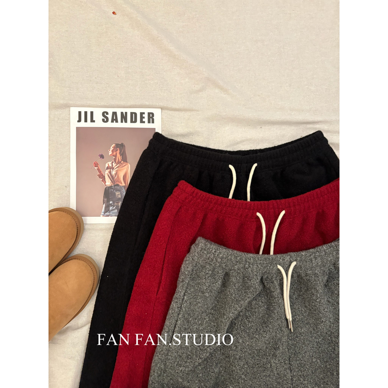 【夏夏】大码冬季高腰加绒显瘦松紧腰百搭宽松束脚直筒裤F0096