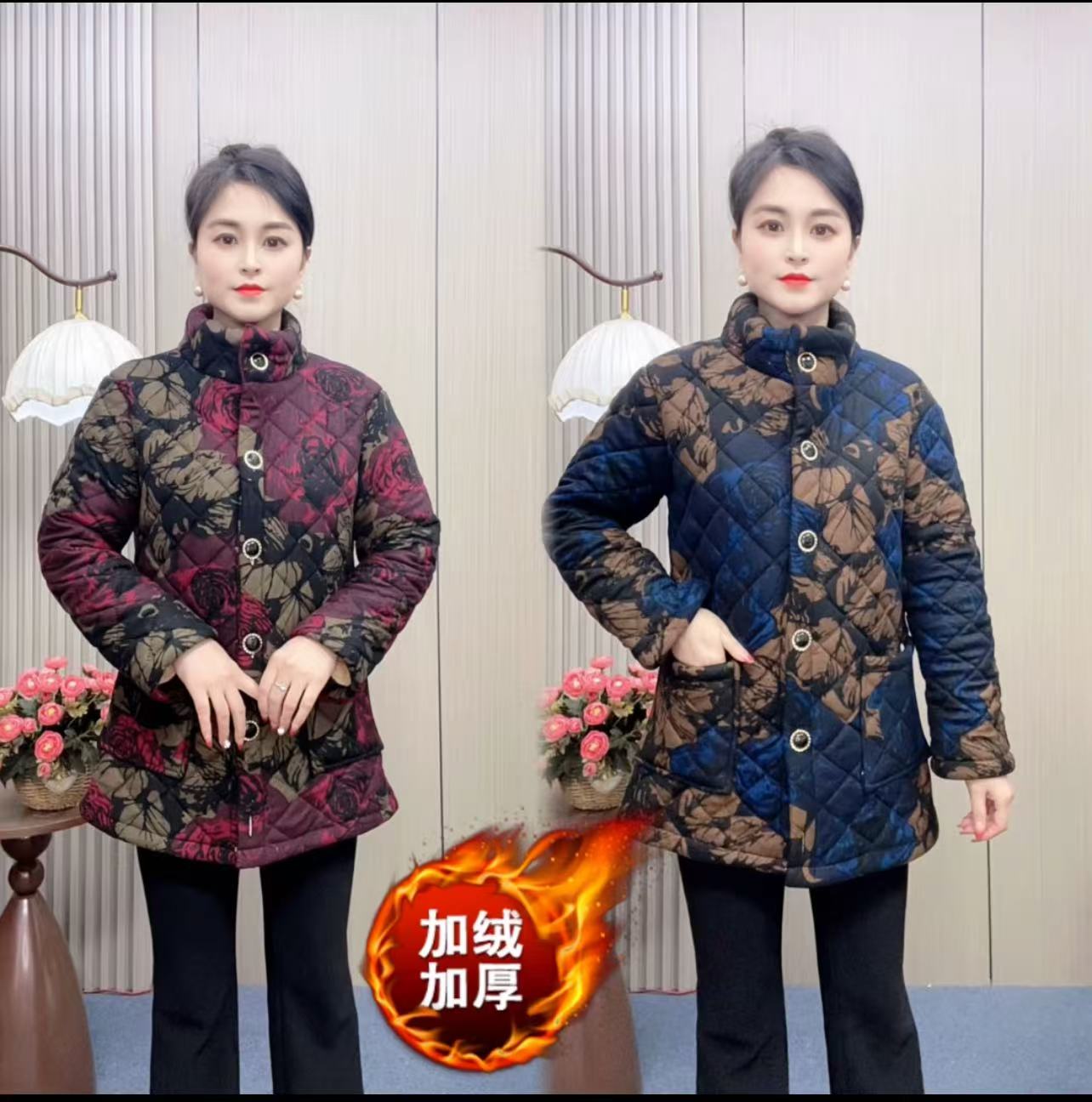 2025中年妈妈中长款冬装加绒棉衣新款休闲加厚保暖棉袄洋气棉服