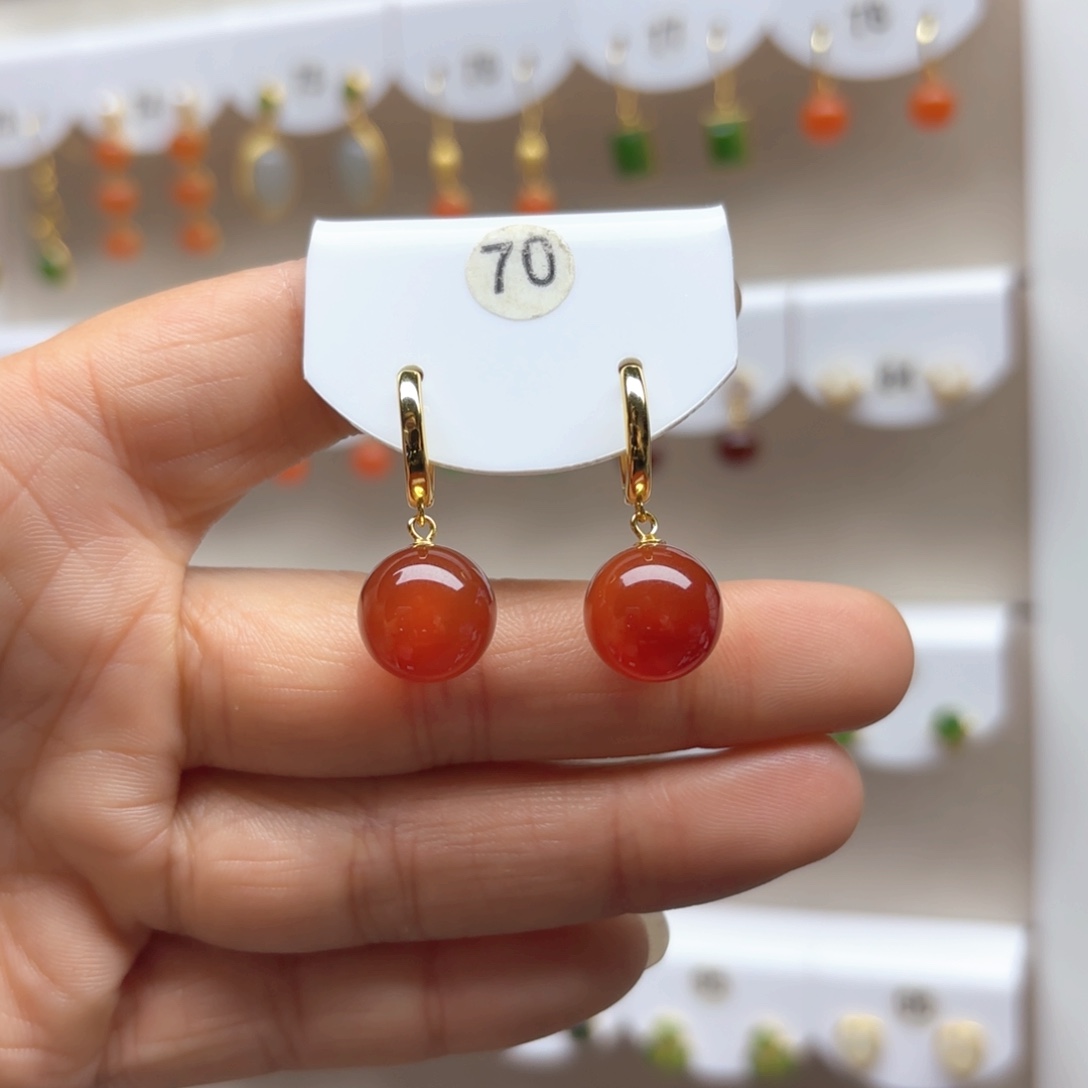 玛瑙/玉髓耳饰银S925镶嵌