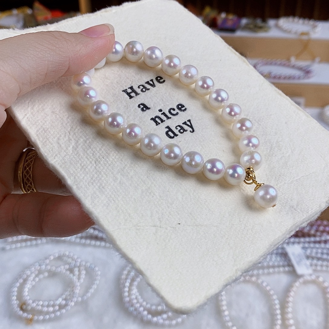 手绳银S925镶嵌淡水珍珠