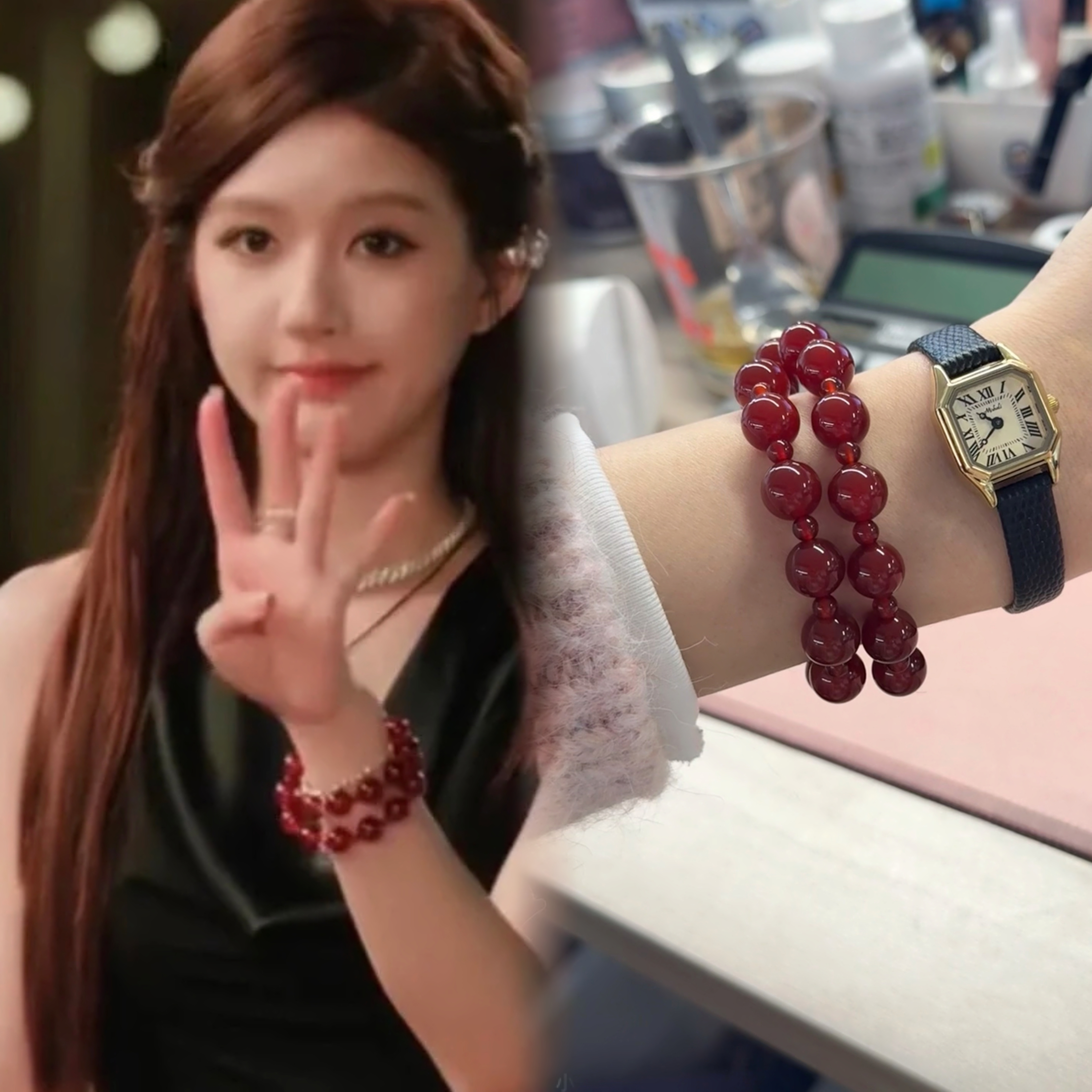 【村村有晶】许我耀眼许言同款露思同款天然红玛瑙双圈多样性发一