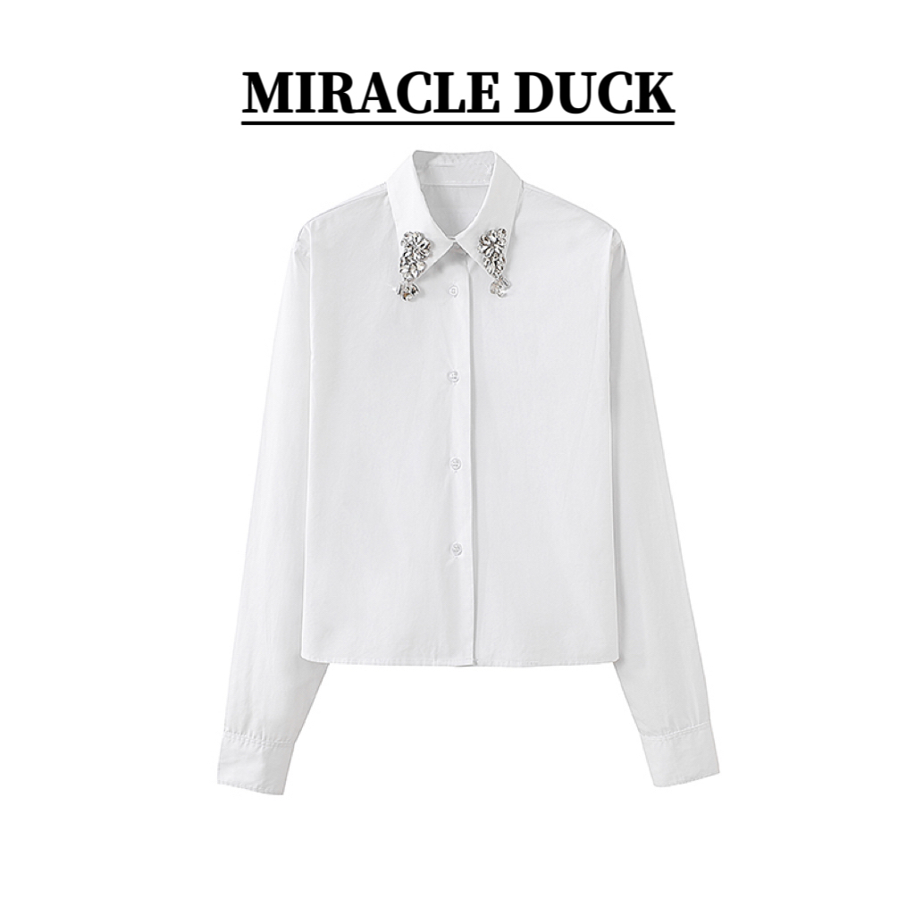 【职场达人】春季重工钉珠休闲纯色长袖优雅白上衣衬衫女装C1510