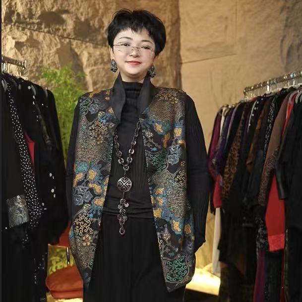 283#1838-新中式墨韵祥云提花立领马甲-F