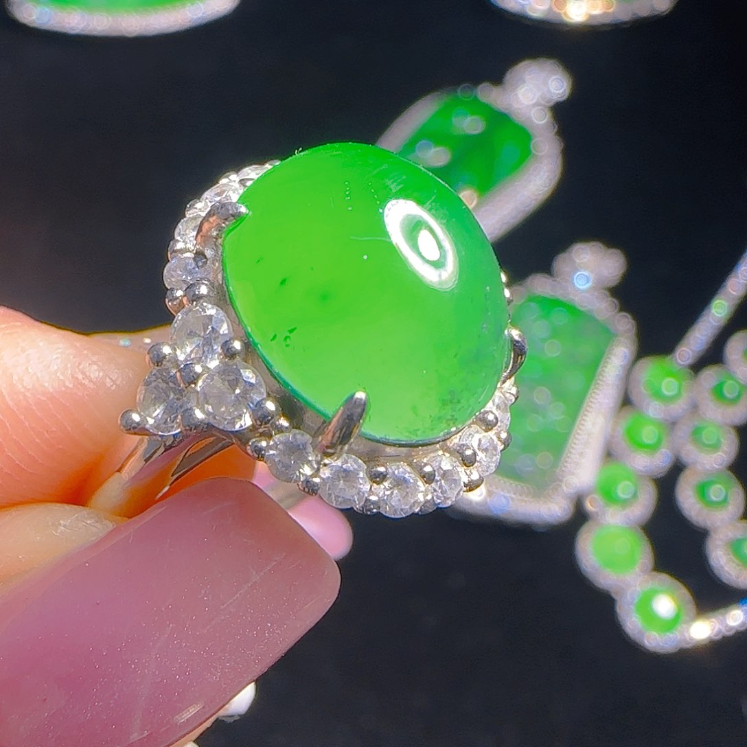 翡翠戒指银S925镶嵌天然