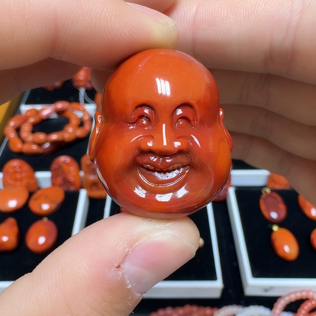 南红玛瑙未镶嵌川料瓦西满色满肉柿子红佛头28.4g