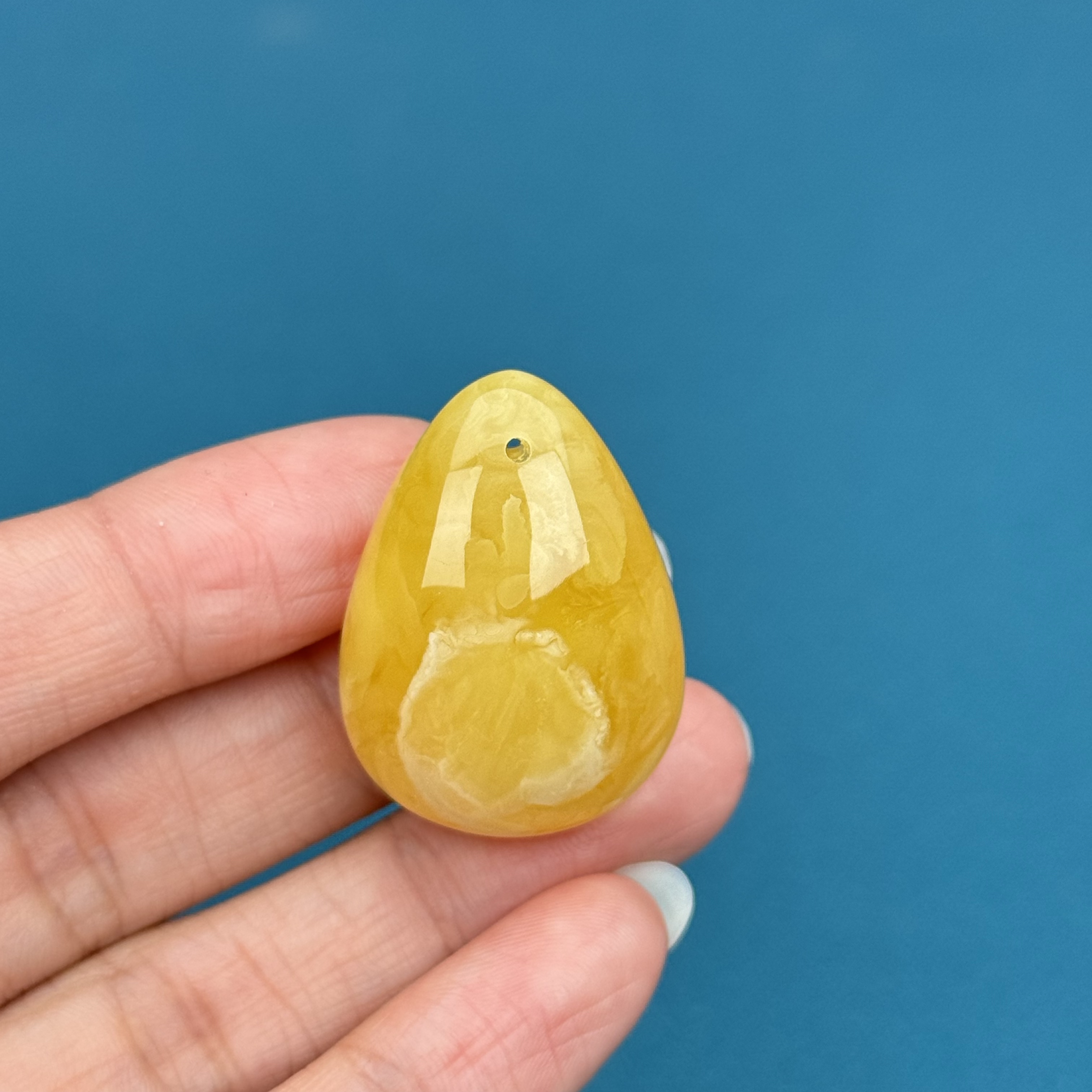 Y1161天然原矿蜜蜡 鸡油黄妖花水滴牌 22*30mm抖音基地质检发货