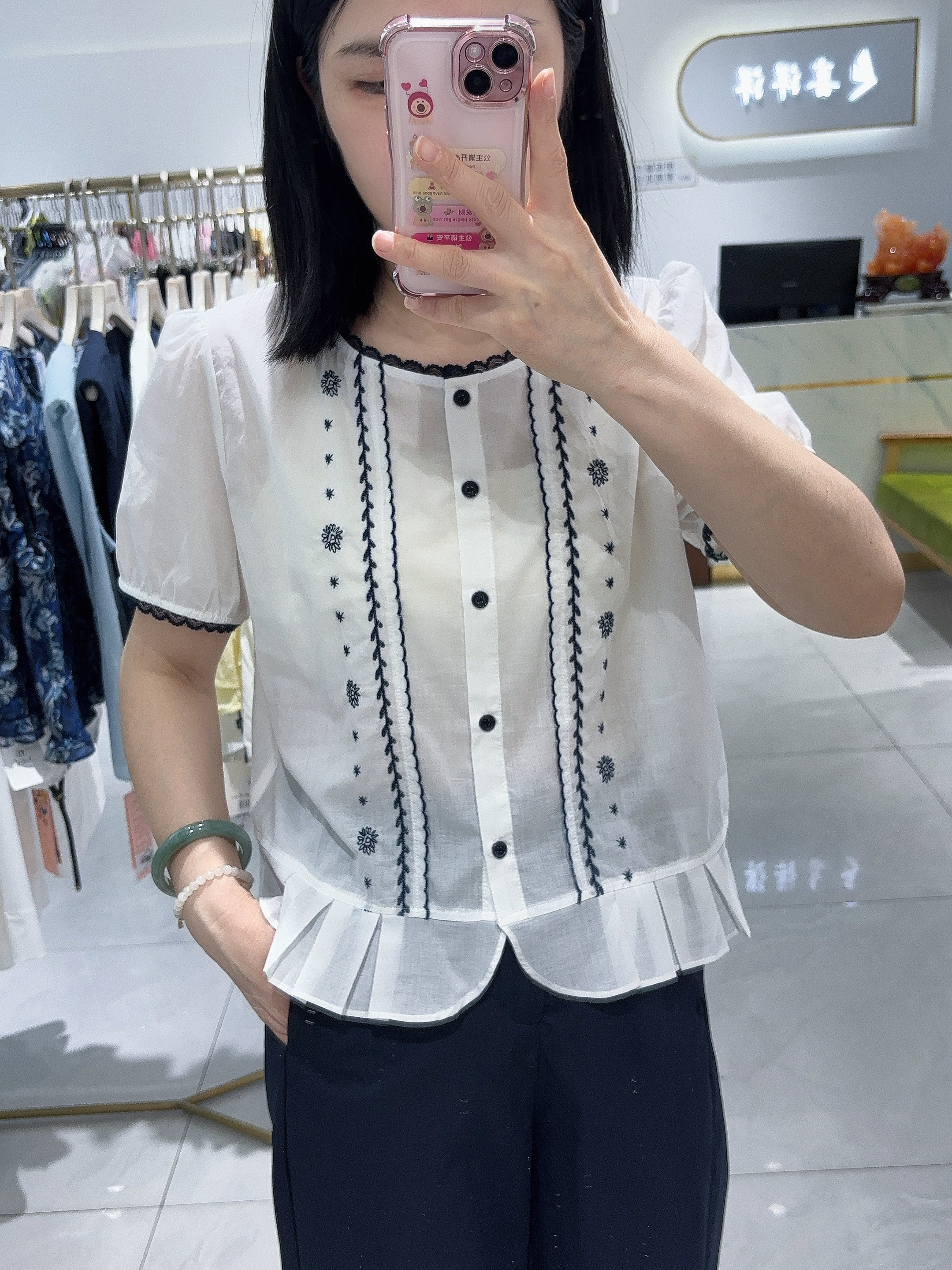 夏款棉质绣花衬衣371