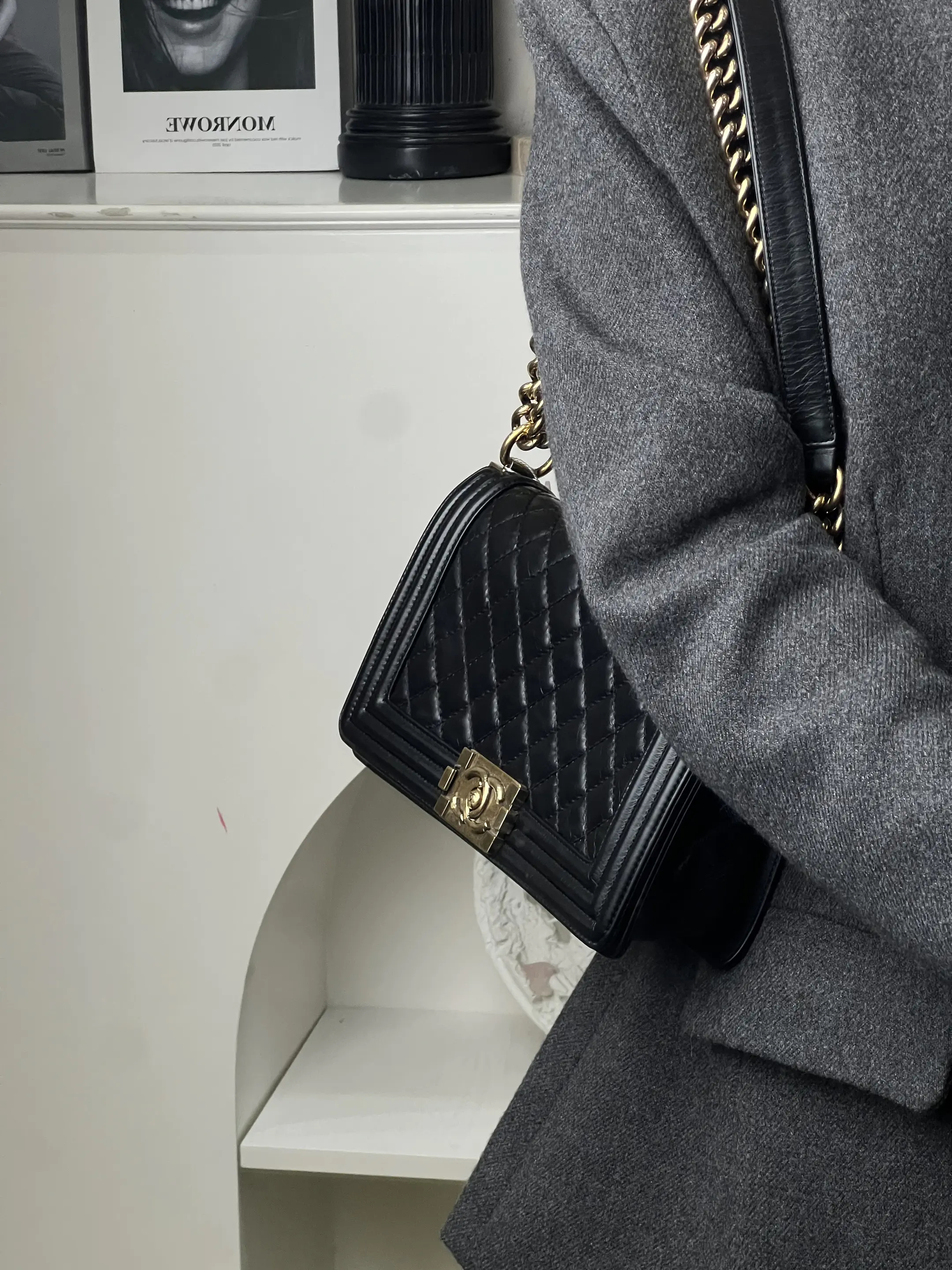 95新 Chanel/香奈儿 leboy中号黑金羊/98新/优选