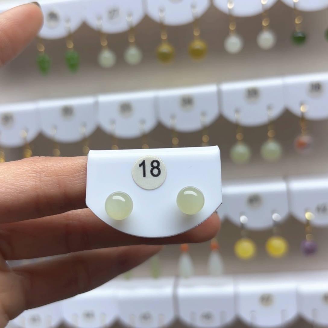 和田玉耳饰18K金镶嵌2