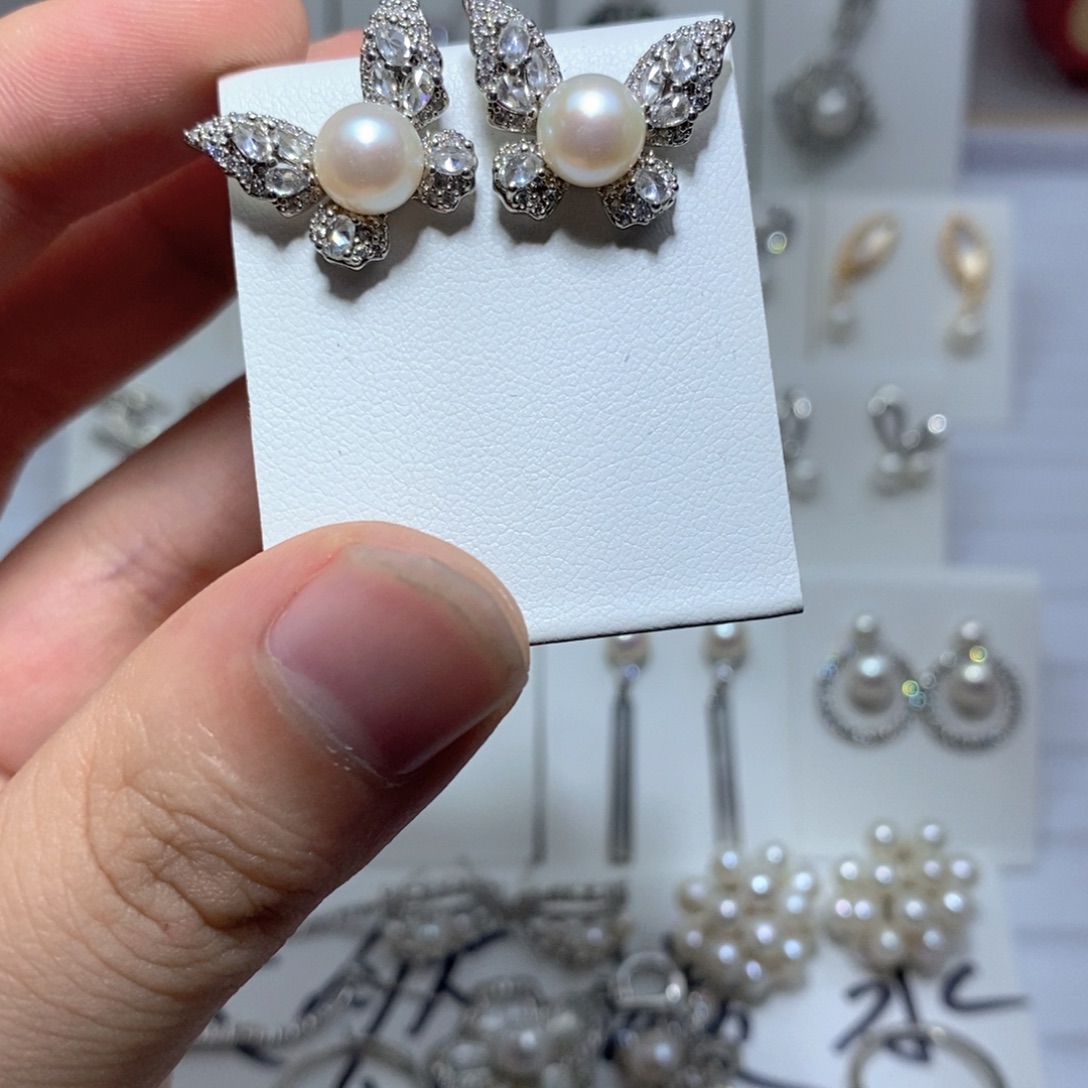 淡水珍珠耳饰银S925镶嵌