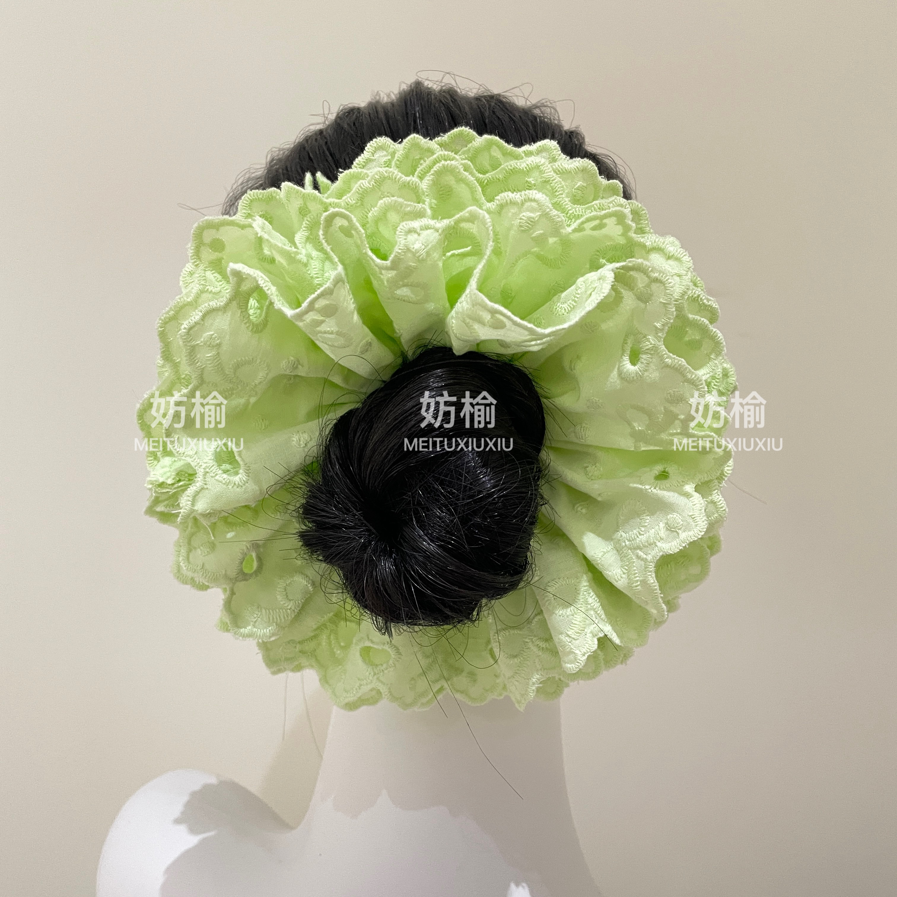 青苹果六层~纯手工复古重工饱满刺绣花边大肠圈女丸子头发圈发饰