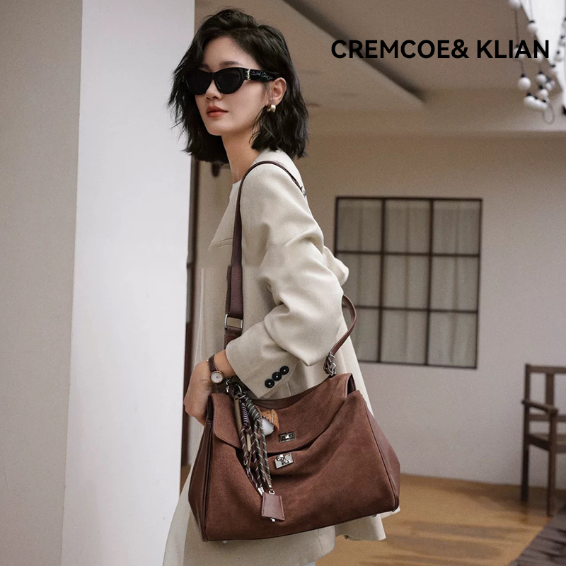 【官方正品 Cremcoe&Klian】秋冬磨砂皮小众手提凯莉包慵懒风斜挎包