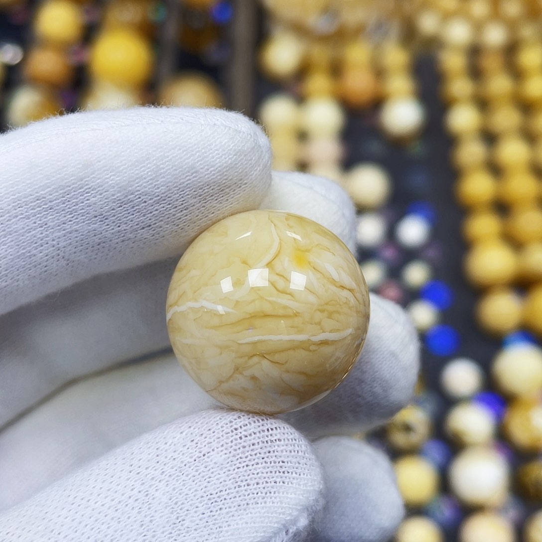 蜜蜡珠宝奇石未镶嵌22.4mm石膏细纹虎皮蜡｜圆珠·段掌柜